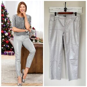 TALBOTS 16W 16 Slim Ankle Jeans in Silver Foil • Metallic Holiday Denim Jeans